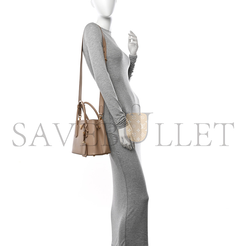 PRADA SAFFIANO CUIR MINI DOUBLE BAG CAMMEO 1BG443 (25*18.5*12.5cm)
